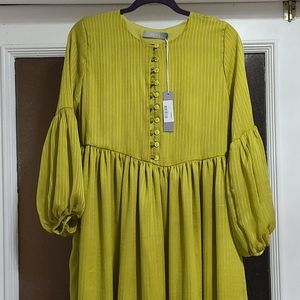 Puff sleeve metallic neon midi dress